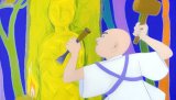 聖観世音菩薩の尊像を彫る弘法大師のイラスト